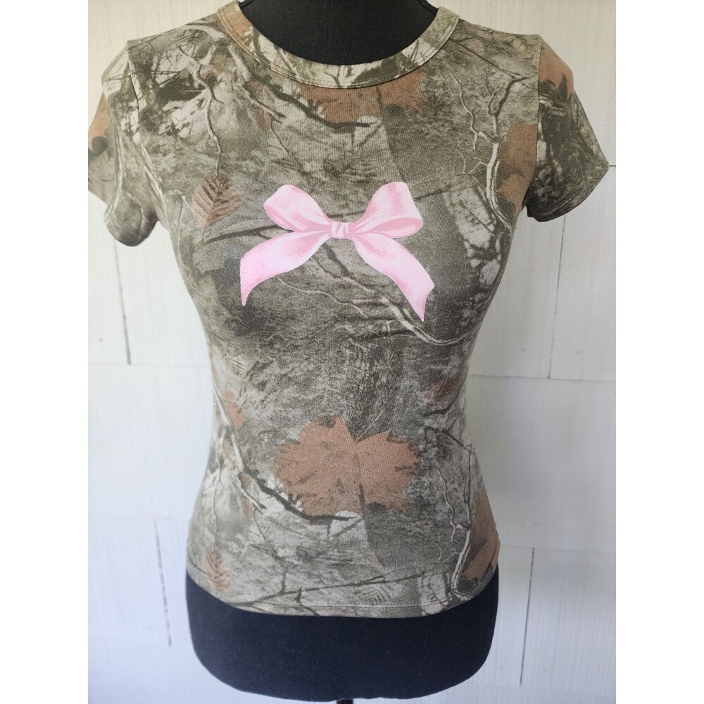 Harper & Ivy Camo Pink Bow Juniors Size Extra Small XS Stretchy Polyester